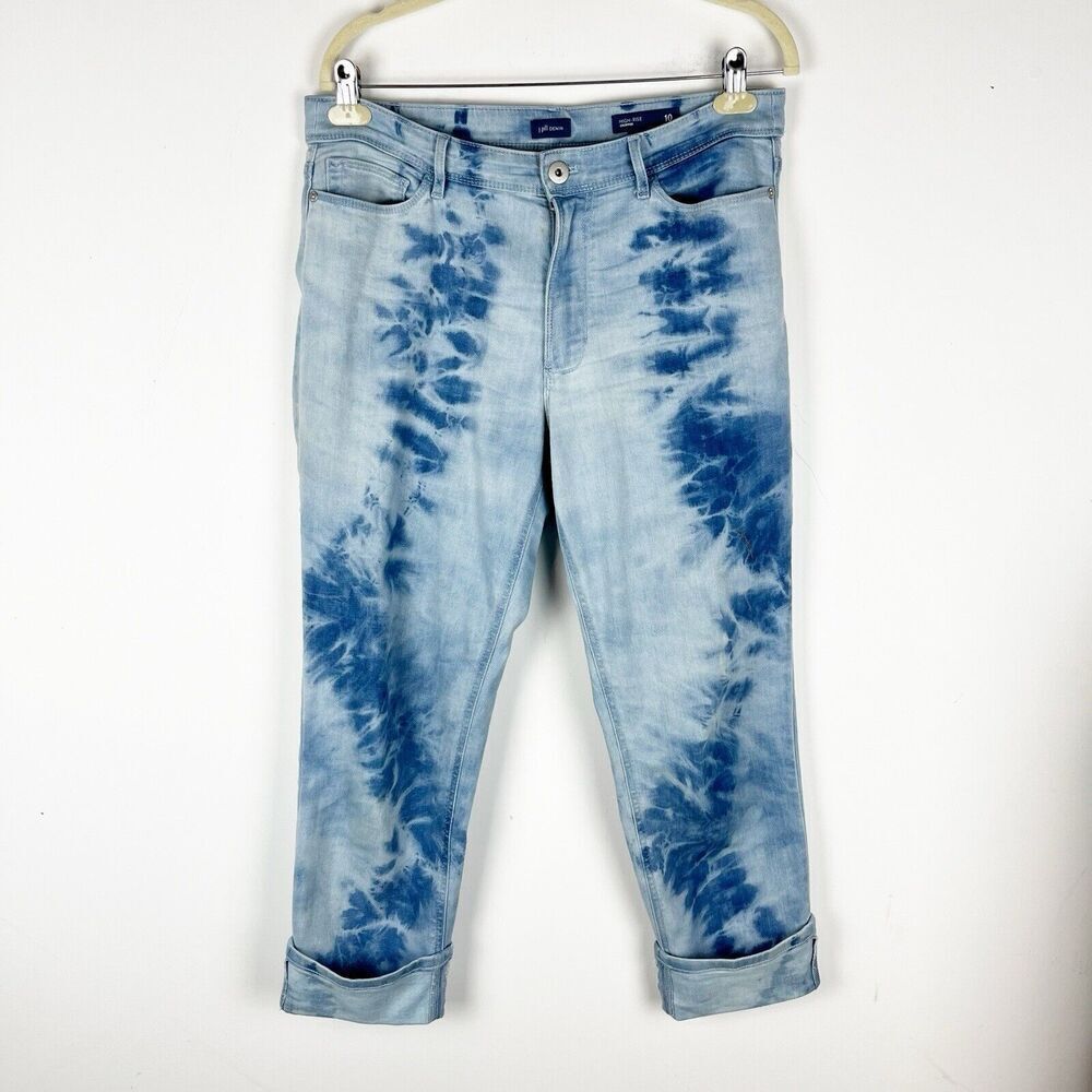 J. Jill Jeans Womens 10 Blue High Rise Cropped Denim Tie Dye Cuffed Stretch​​​